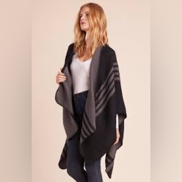BB Dakota Striped Reversible Poncho Kimono Wrap Cardigan in Black/Dark Gray NWT - Picture 4 of 16